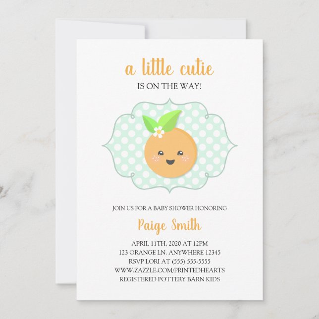 Invitation Un petit Baby shower Clementine Cutie - Orange (Devant)