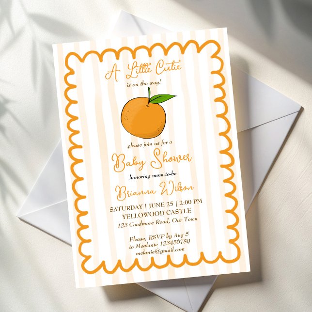 Invitation Un petit baby shower d'agrumes géant (A little cute whimsical citrus hand drawn border summer fruit baby shower invitation template)