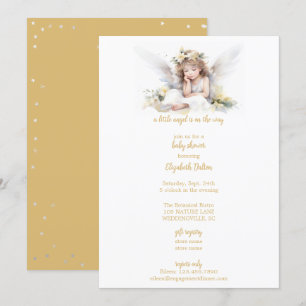 Invitation Un petit Baby shower d'angle aquarelle