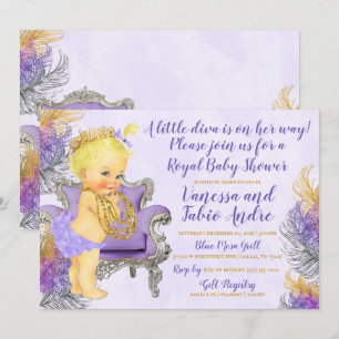 Invitation Un petit Baby shower d'aquarelle Diva Purple Gold
