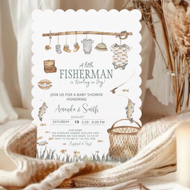 Invitation Un petit Baby shower d'aquarelle pêcheur (Créateur téléchargé)