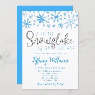 Invitation Un petit Baby shower d'argent bleu à flocons de ne