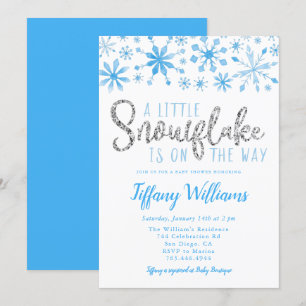 Invitation Un petit Baby shower d'argent bleu Snowflake