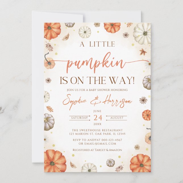 Invitation Un Petit Baby shower D'Automne Citrouille En (Devant)