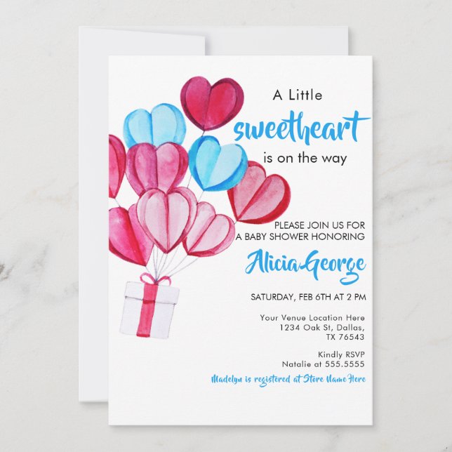 Invitation Un petit baby shower de ballons amoureux (Devant)