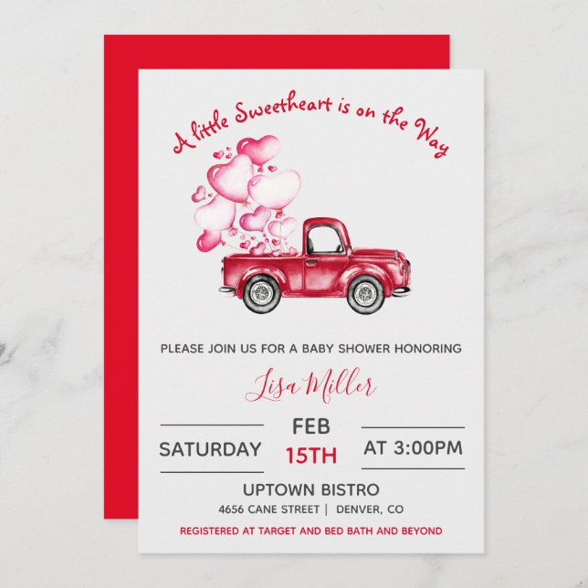 Invitation Un petit Baby shower de Camion Rouge (Devant / Derrière)