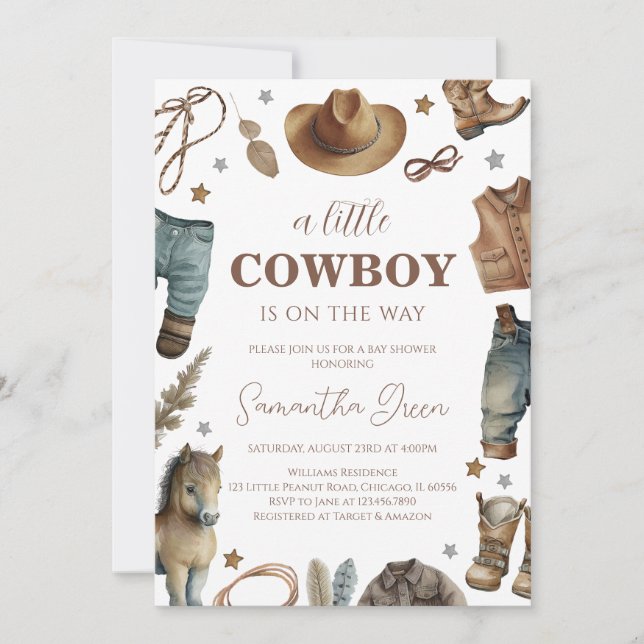 Invitation Un petit Baby shower de cowboy (Devant)