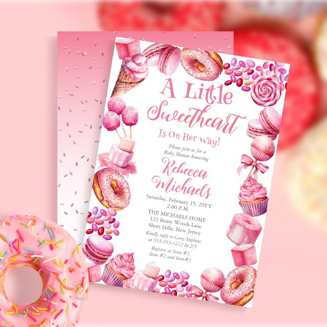Invitation Un Petit Baby shower De Fille De Frame De Bonbons  (A Little Sweetheart Candy Frame Girl Baby Shower Invitation)