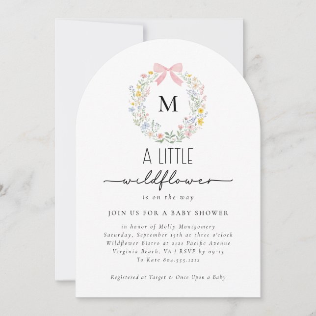 Invitation Un petit Baby shower de fille Fleur sauvage (Devant)