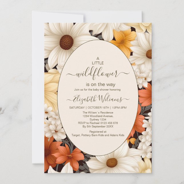 Invitation Un petit Baby shower de fille Fleur sauvage (Devant)
