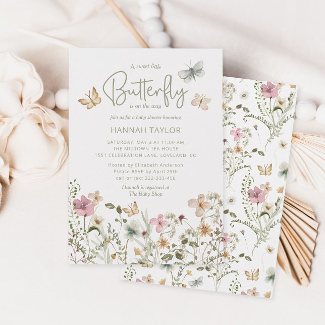 Invitation Un petit Baby shower de fille papillon (little butterfly baby shower invitation)