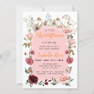 Invitation Un Petit Baby shower De Fille Rose Brousse Fleur s