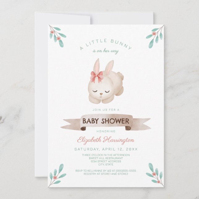 Invitation Un petit Baby shower de filles de printemps lapin (Devant)