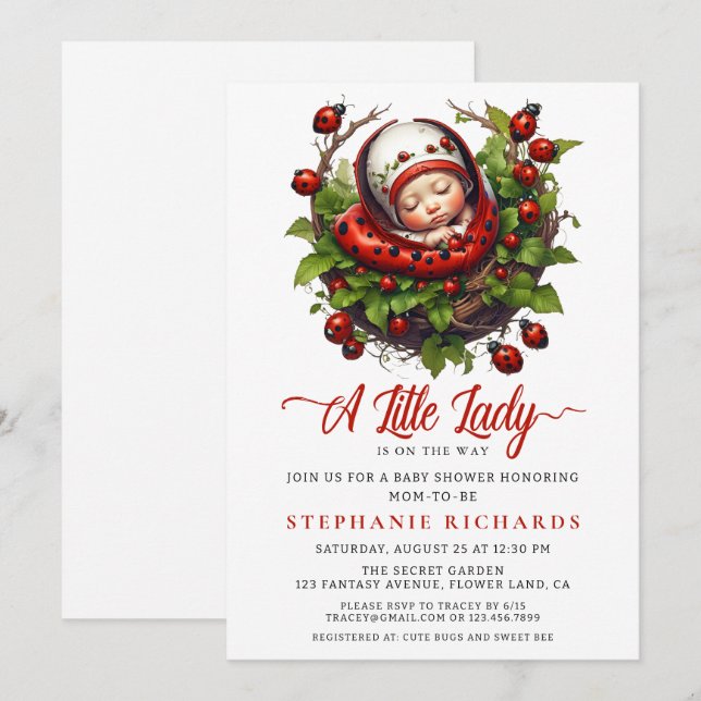 Invitation Un petit Baby shower de Ladybug (Devant / Derrière)