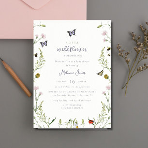 Invitation Un petit Baby shower de papillon Fleur sauvage