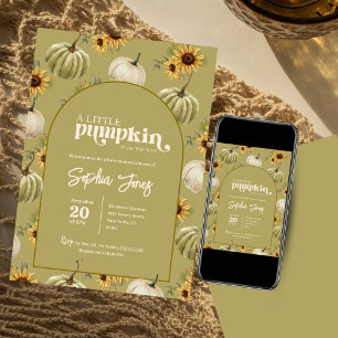 Invitation Un petit baby shower de tournesol citrouille vert