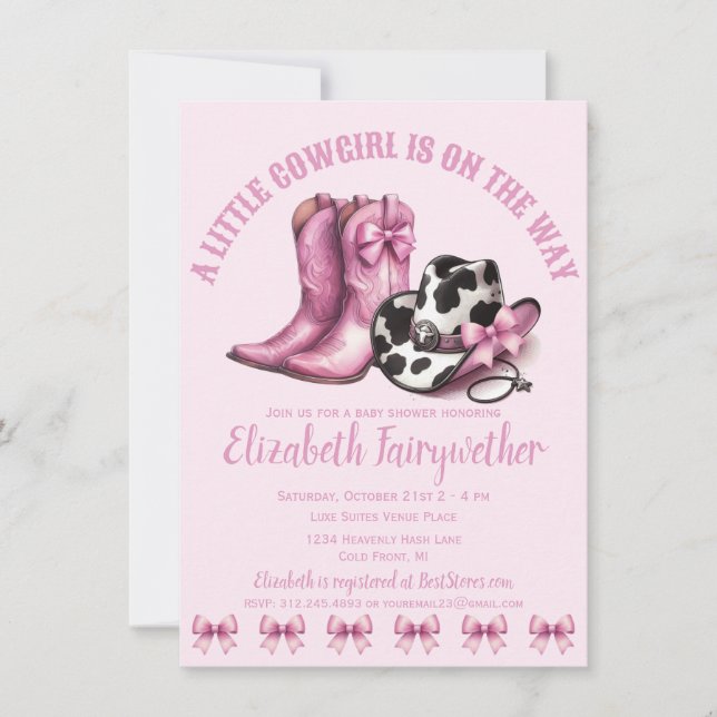 Invitation Un petit Baby shower de vaches roses (Devant)
