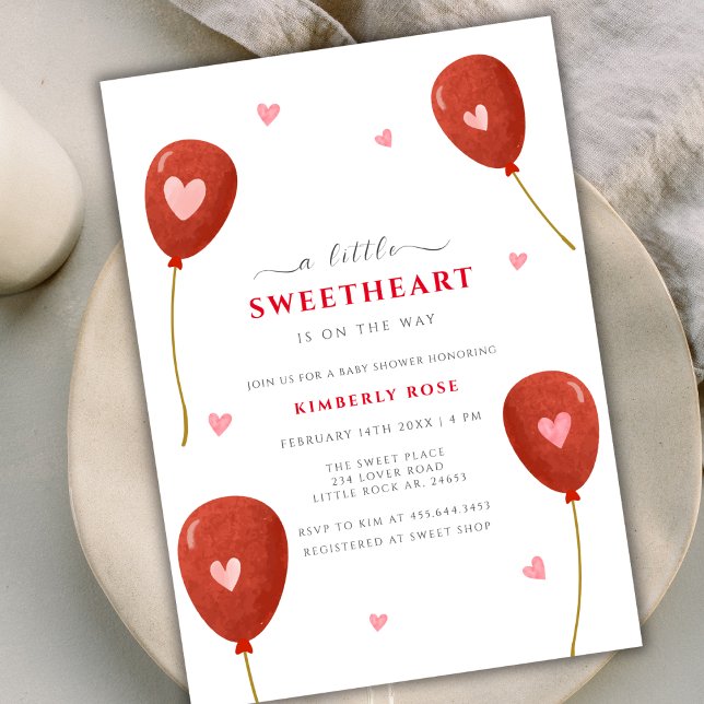 Invitation Un petit Baby shower de Valentines de Balloon (A Little Sweetheart Balloon Valentines Baby Shower Invitation)