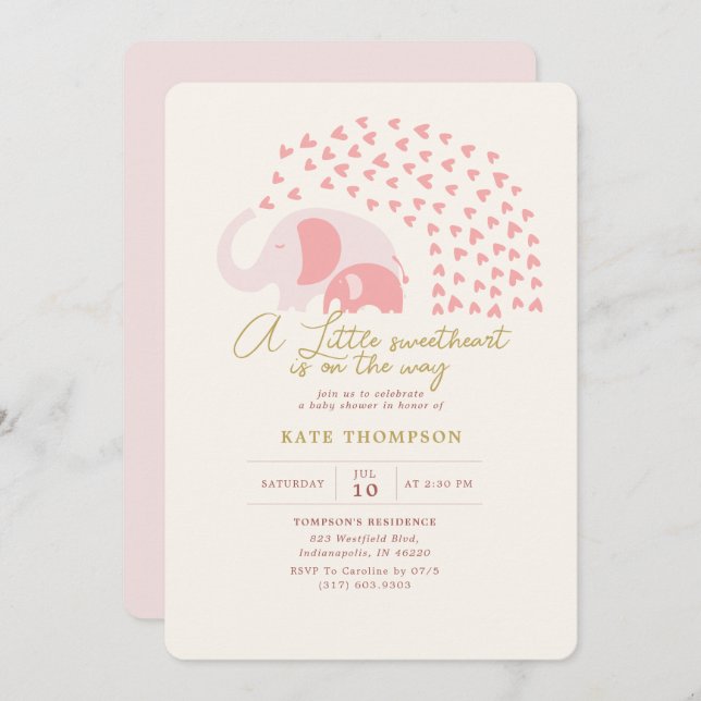 Invitation Un petit Baby shower d'éléphant amoureux (Devant / Derrière)