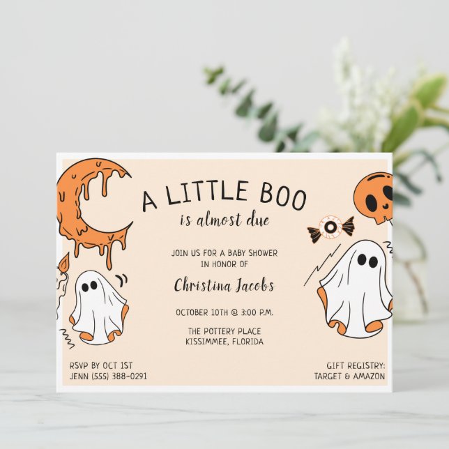 Invitation Un petit Baby shower d'Halloween fantôme (Debout devant)