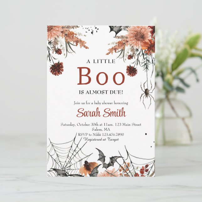 Invitation Un petit baby shower d'Halloween fleuri (Debout devant)