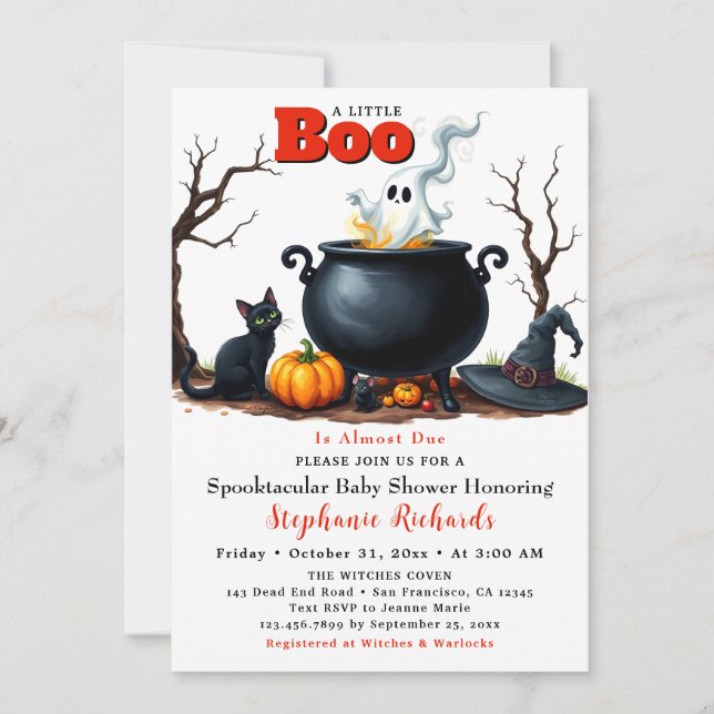 Invitation Un petit Baby shower d'Halloween Ghost Cauldron (Devant)