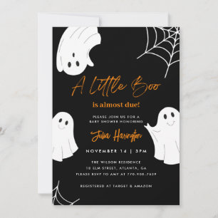 Invitation Un petit Baby shower d'Halloween noir Boo