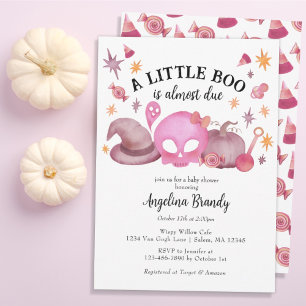 Invitation Un petit Baby shower d'Halloween rose Boo Girl