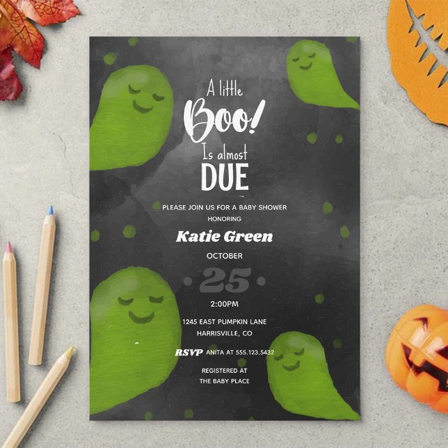 Invitation Un petit Baby shower d'Halloween vert Boo Happy (Créateur téléchargé)