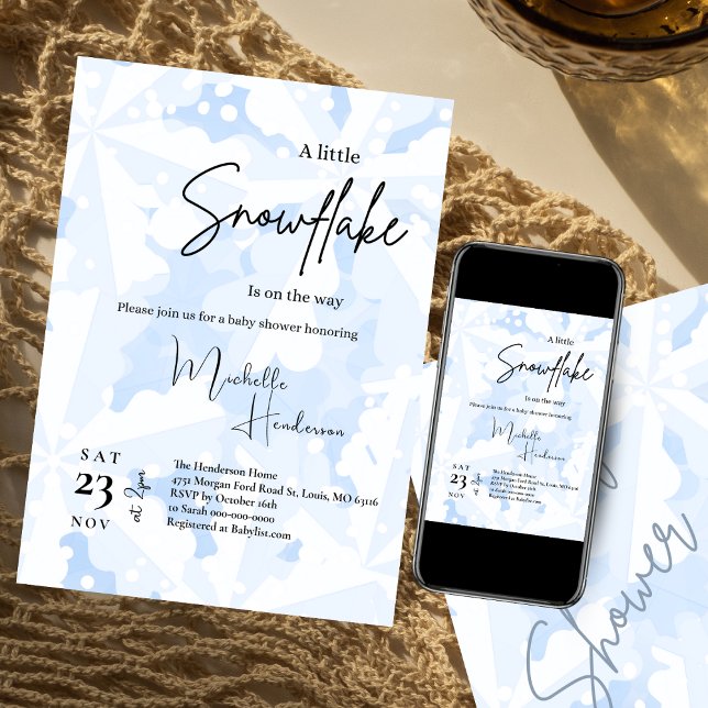 Invitation Un petit Baby shower d'hiver bleu Snowflake (Créateur téléchargé)