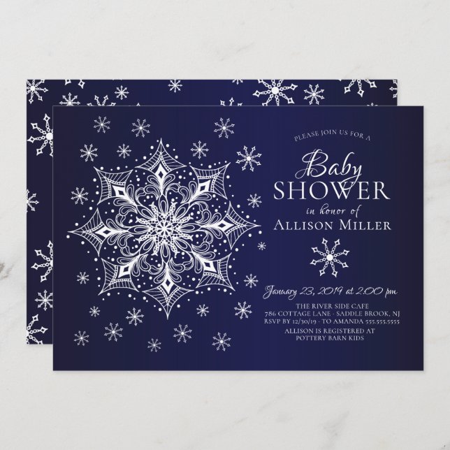 Invitation Un petit Baby shower d'hiver de flocon de neige (Devant / Derrière)