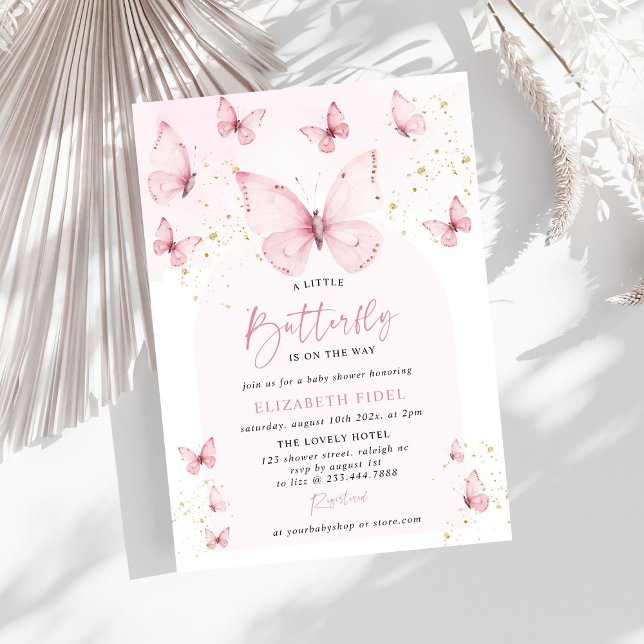 Invitation Un petit Baby shower d'or rose papillon (Créateur téléchargé)