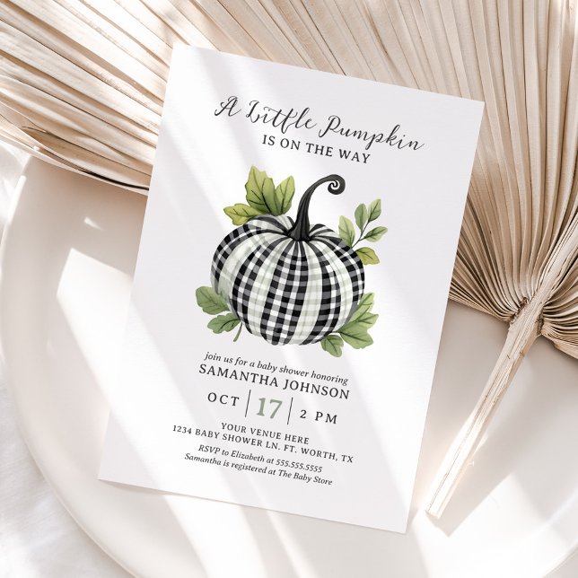 Invitation Un Petit Baby shower En vichy Citrouille (Créateur téléchargé)