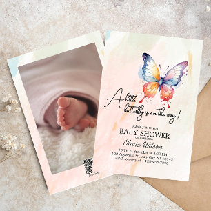 Invitation Un petit Baby shower fantaisiste pastel aux papill