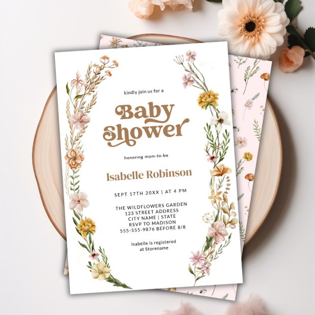 Invitation Un Petit Baby shower Fleur sauvage Boho Chic Girl (A Little Wildflower Boho Chic Girl Baby Shower Invitation)