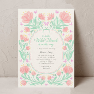 Invitation Un petit Baby shower Fleur sauvage d'aquarelle fil