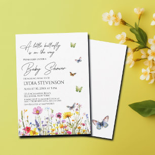 Invitation Un petit Baby shower Fleur sauvage de papillon