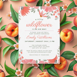 Invitation Un petit Baby shower Fleur sauvage de pêche de fil