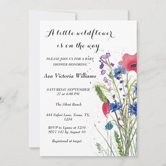 Invitation Un Petit Baby shower Fleur sauvage Fille (Devant)