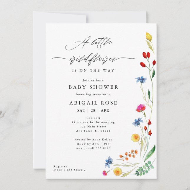 Invitation Un Petit Baby shower Fleur sauvage, Meadow Fleur s (Devant)