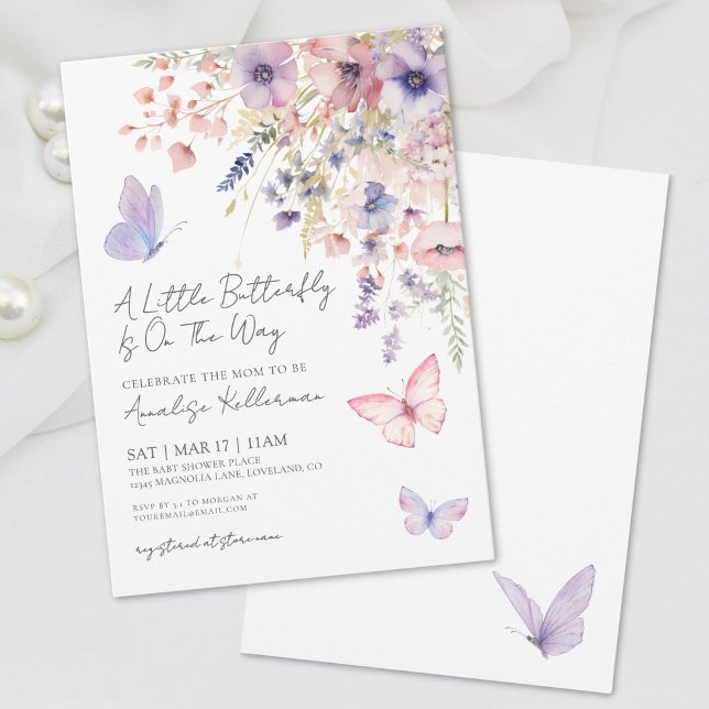 Invitation Un petit Baby shower Fleur sauvage papillon (A Little Butterfly Wildflower Baby Shower Invitation)