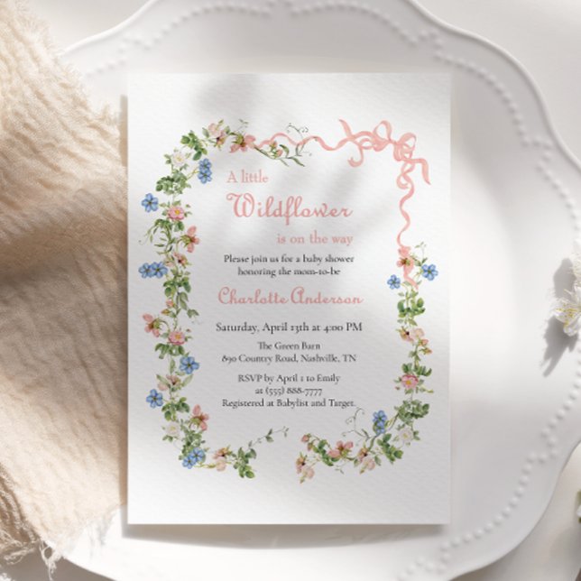 Invitation Un Petit Baby shower Fleur sauvage Pink Bow Baby G (Créateur téléchargé)
