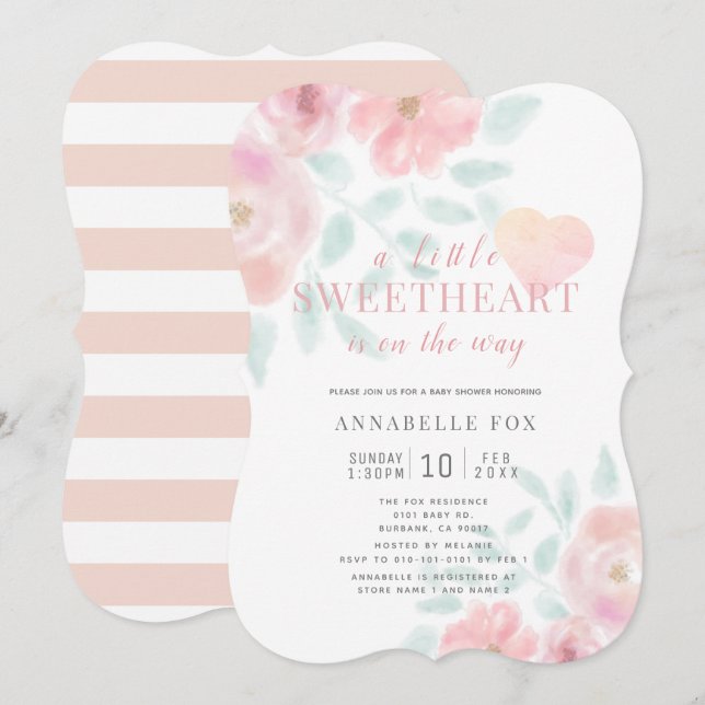 Invitation Un petit Baby shower fleuri de Saint-Valentin (Devant / Derrière)