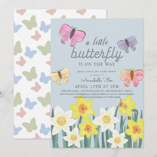 Invitation Un Petit Baby shower Floral Daffodique Aux Papillo