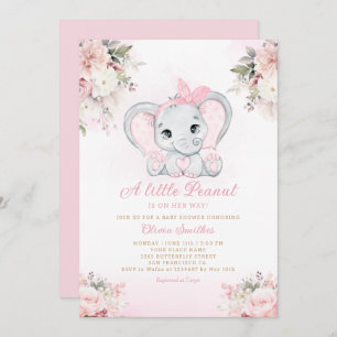 Invitation Un Petit Baby shower Floral Eléphant Fille Arachid