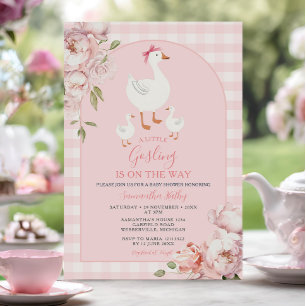 Invitation Un Petit Baby shower Floral Rose Gosling En vichy