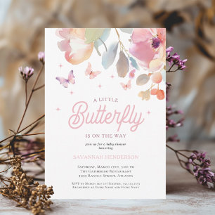 Invitation Un petit Baby shower floral rose papillon