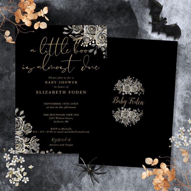 Invitation Un petit Baby shower gothique floral d'Halloween B (A Little Boo Gothic Floral Halloween Baby Shower Invitation)