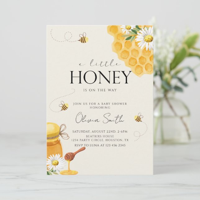 Invitation Un petit Baby shower Honeycomb d'abeille de miel (Debout devant)