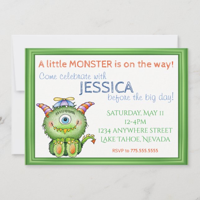 Invitation Un petit Baby shower monstre (Devant)